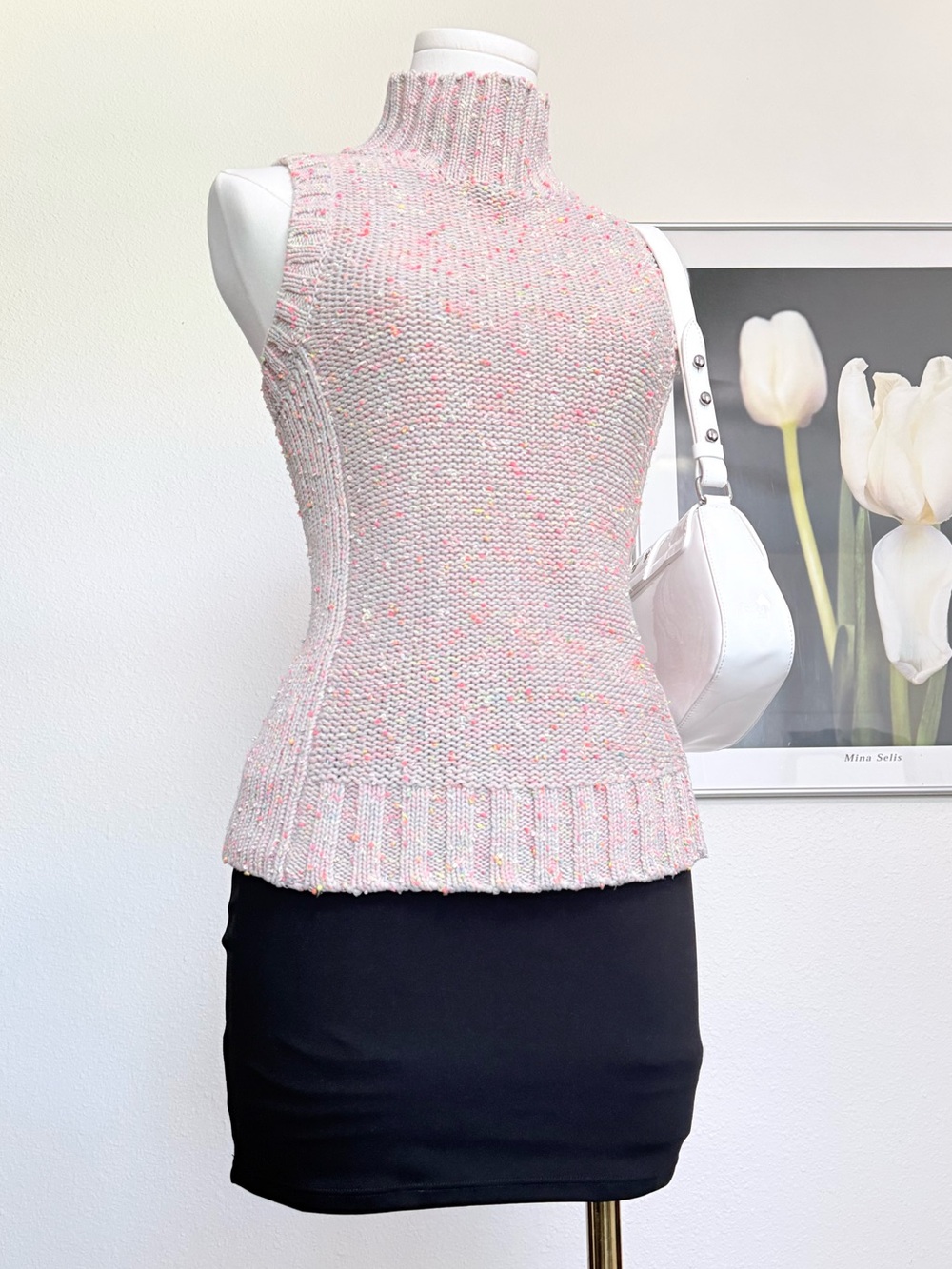 By Anthropologie Confetti Knit Mock Neck Vest Scandi Academia Downtown